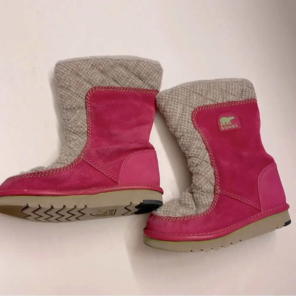 Sorel girls hot pink suede pull on tall Campus Snow winter Boots kids 12